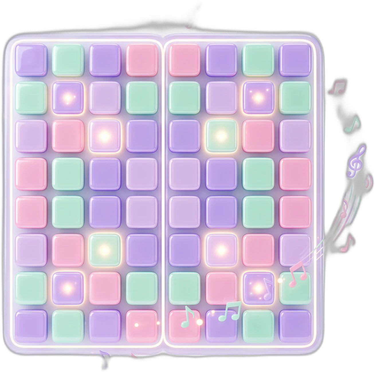 Mirrored puzzle board with glowing tiles